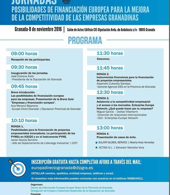 Jornadas sobre financiación europea para mejorar la competitividad de las empresas granadinas